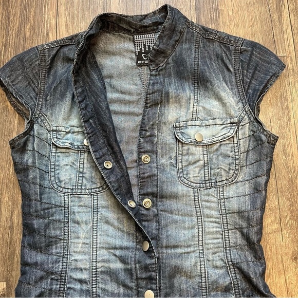 Women’s Blue Denim Acid Wash Mini Dress With Belt Size S - Picture 6 of 13